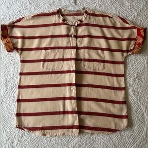 Scotch & Soda Madison Scotch Striped short sleeve linen blend top. Button down 4